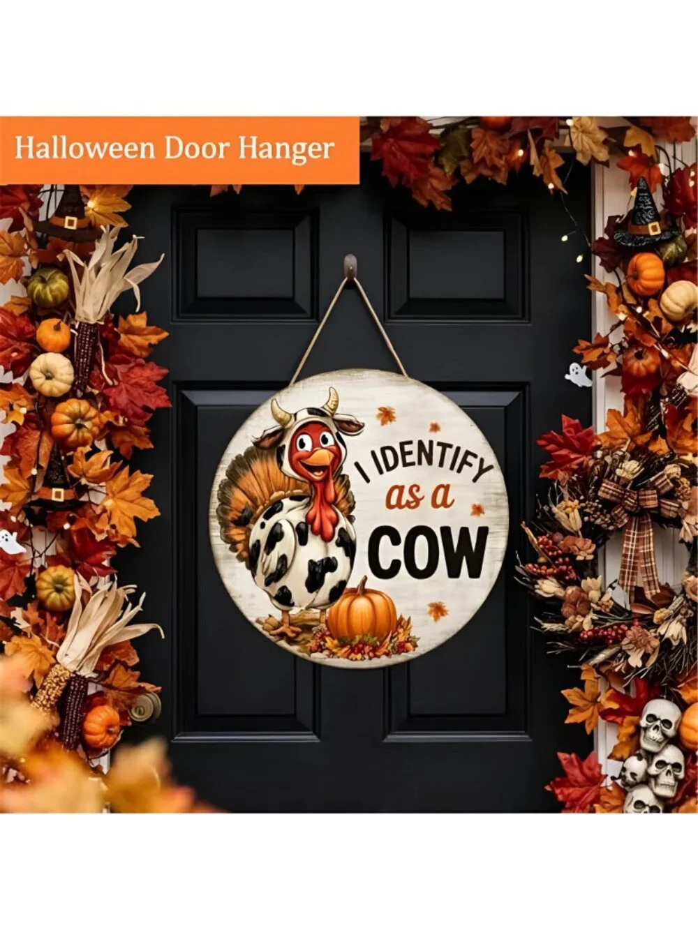 Thanksgiving Turkey Decorations Door Sign for Home, I Identify as a Cow